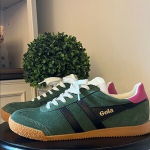 Gola Green Sneakers with Pink and Black Accents